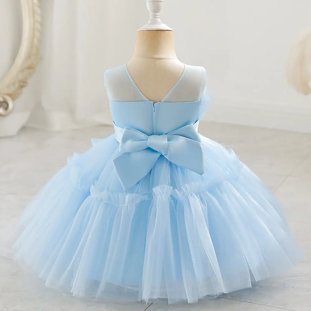 Light Blue Fluffy Mesh One-Yearold Dress for Girls — feature 9