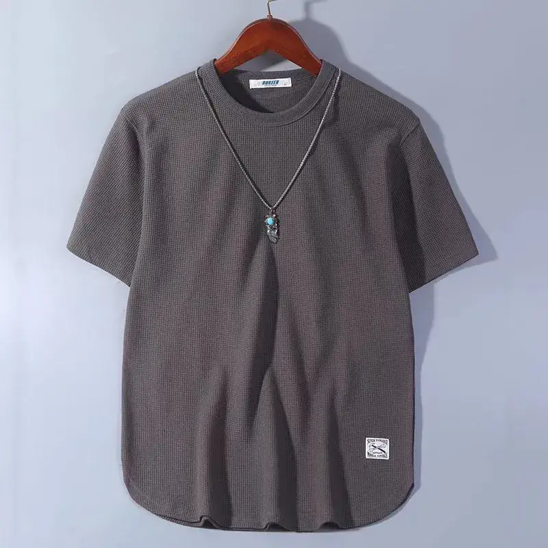 Men Black Waffle Knit T-Shirt Loose Summer 2025 - Image 8