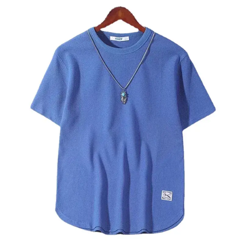 Men Black Waffle Knit T-Shirt Loose Summer 2025 - Image 9