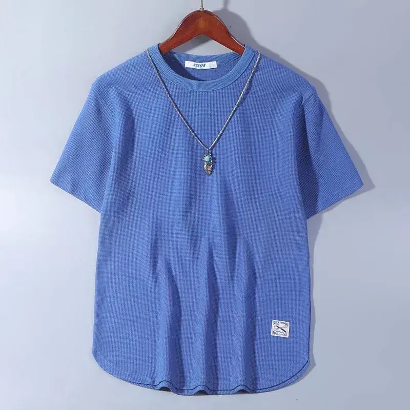 Men Black Waffle Knit T-Shirt Loose Summer 2025 - Image 4