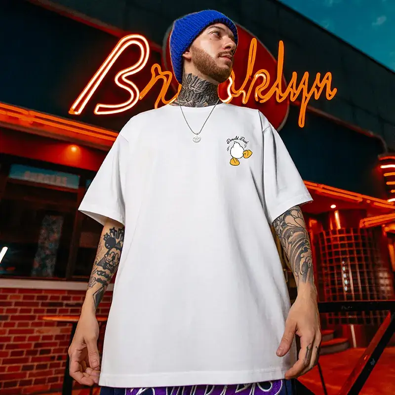2023 Fat Men's White Duck Print T-Shirt