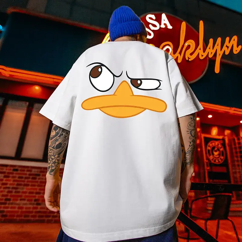2023 Fat Men's White Duck Print T-Shirt