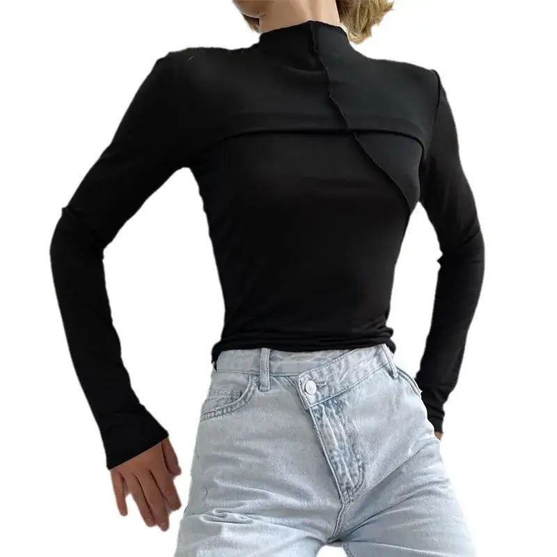 Long Sleeve Half Turtleneck Top for Women Grey