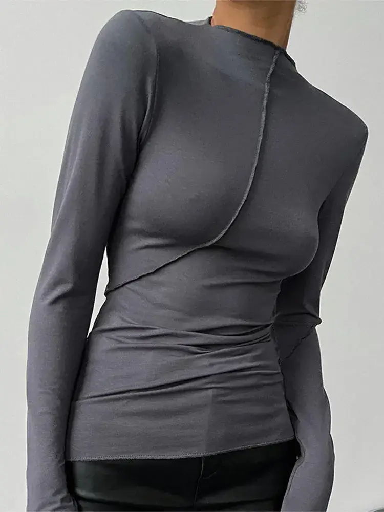Long Sleeve Half Turtleneck Top for Women Grey