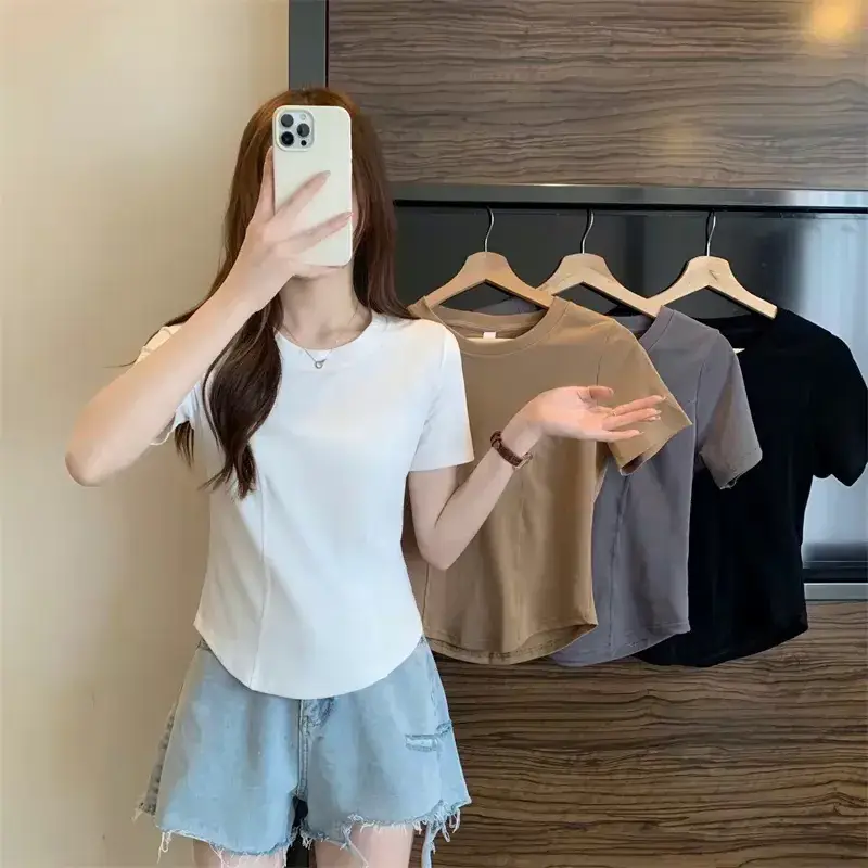 Women's Short Sleeve T-Shirt White Brown Grey Black — feature 2