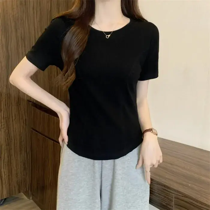 Women's Short Sleeve T-Shirt White Brown Grey Black