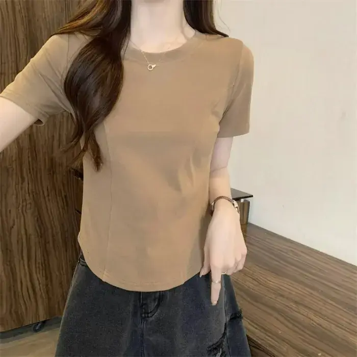 Women's Short Sleeve T-Shirt White Brown Grey Black