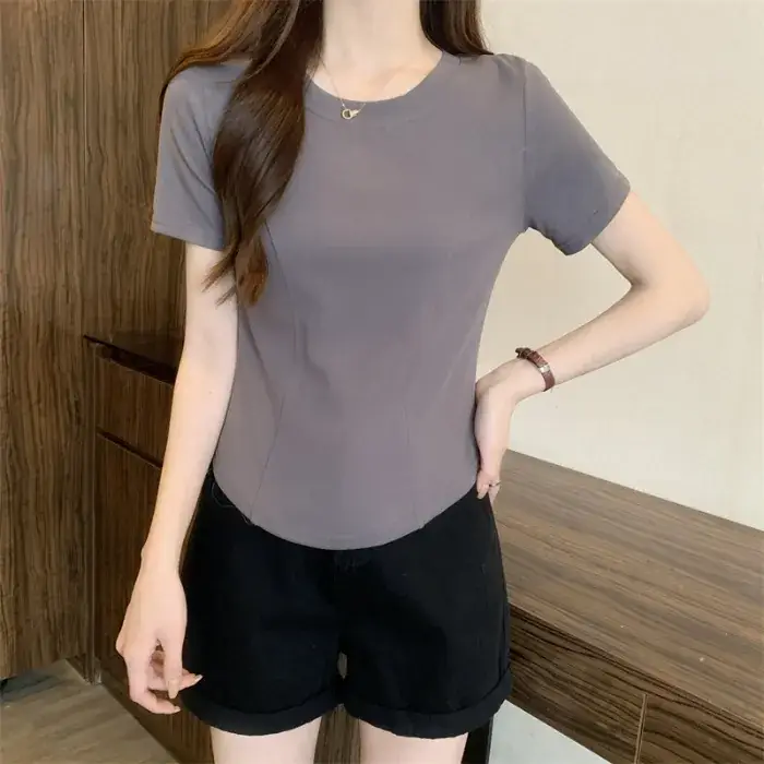 Women's Short Sleeve T-Shirt White Brown Grey Black