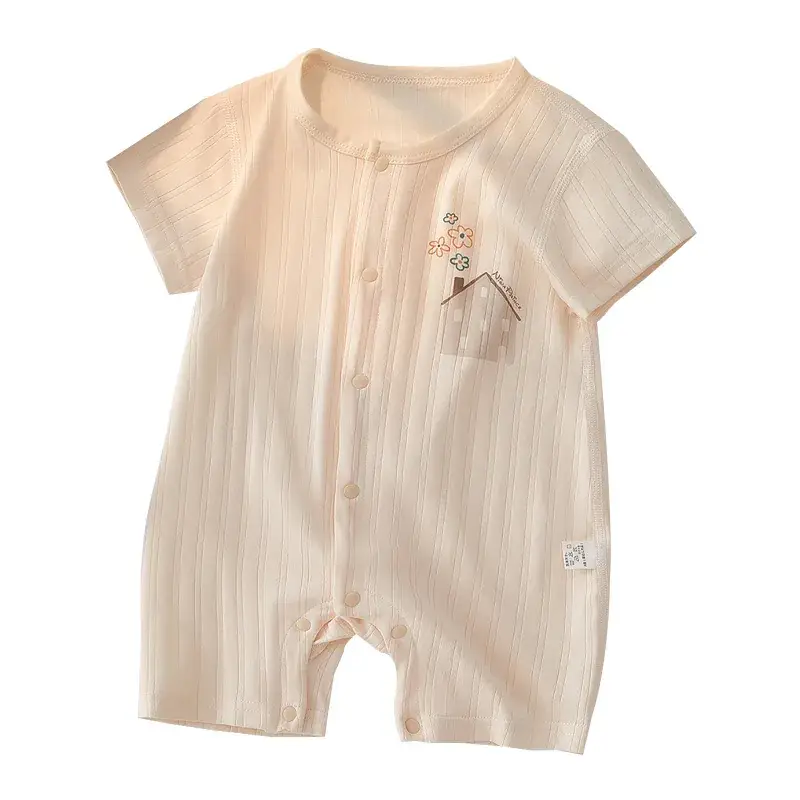 Baby Jumpsuit Summer Short Sleeve Cotton Beige