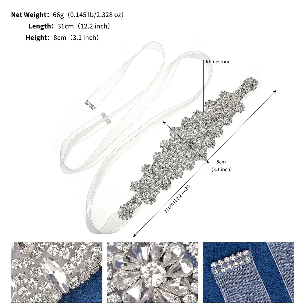 European Bridal Belt with High-Grade Rhinestone - Image 4