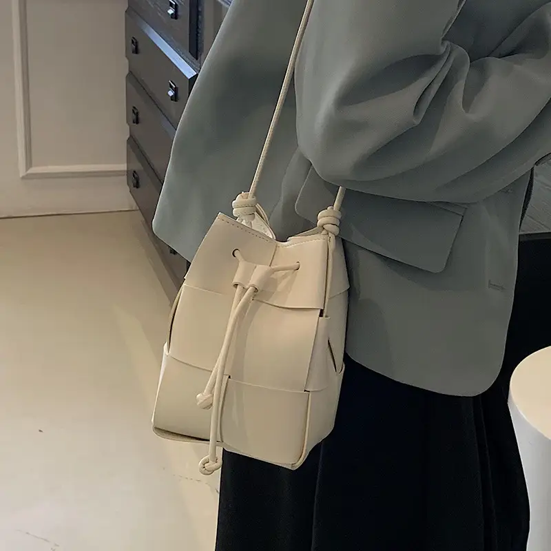 Women's Yellow Bucket Bag with Drawstring Closure