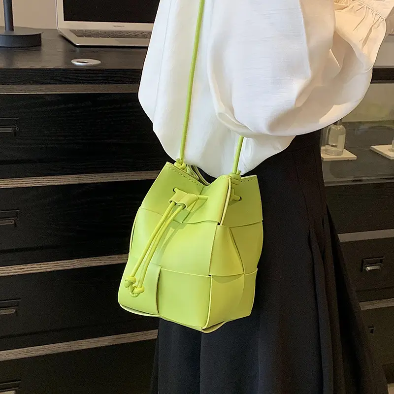 Women's Yellow Bucket Bag with Drawstring Closure
