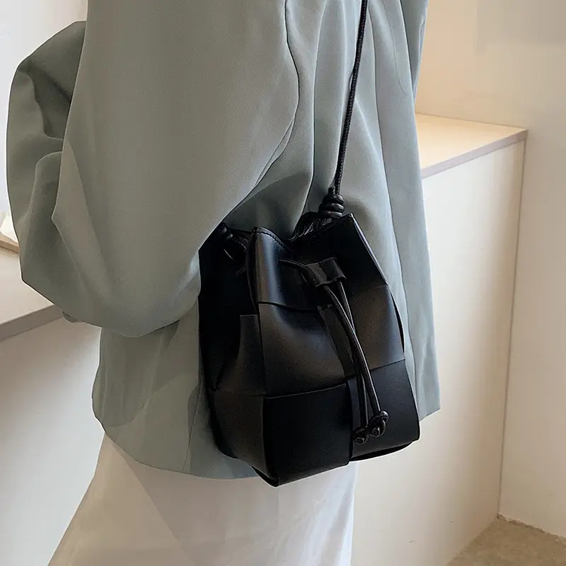 Women's Yellow Bucket Bag with Drawstring Closure