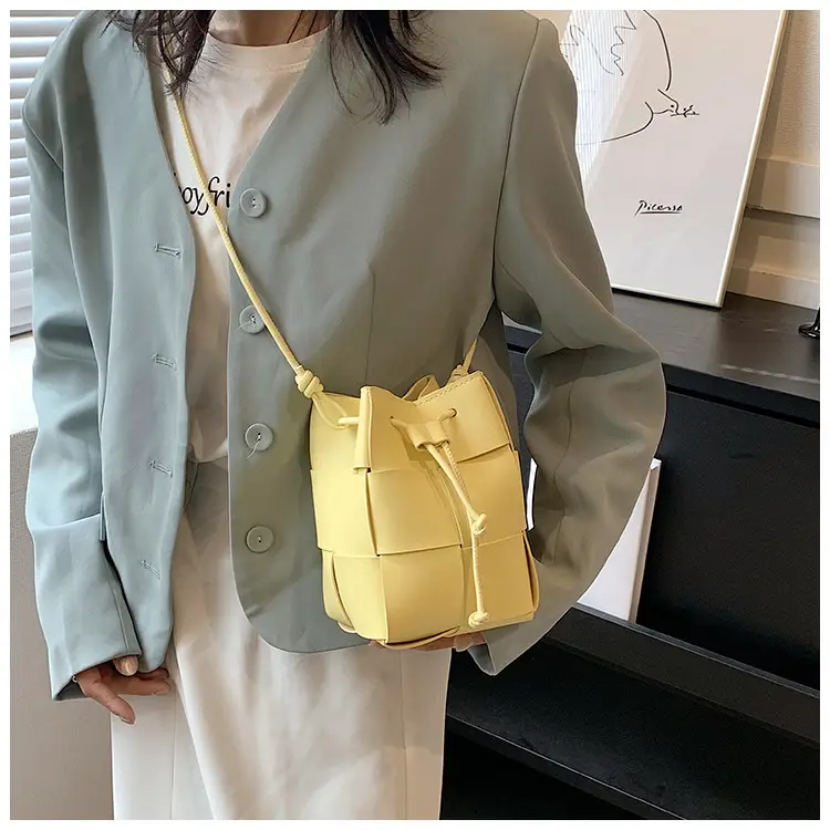 Women's Yellow Bucket Bag with Drawstring Closure — feature 11