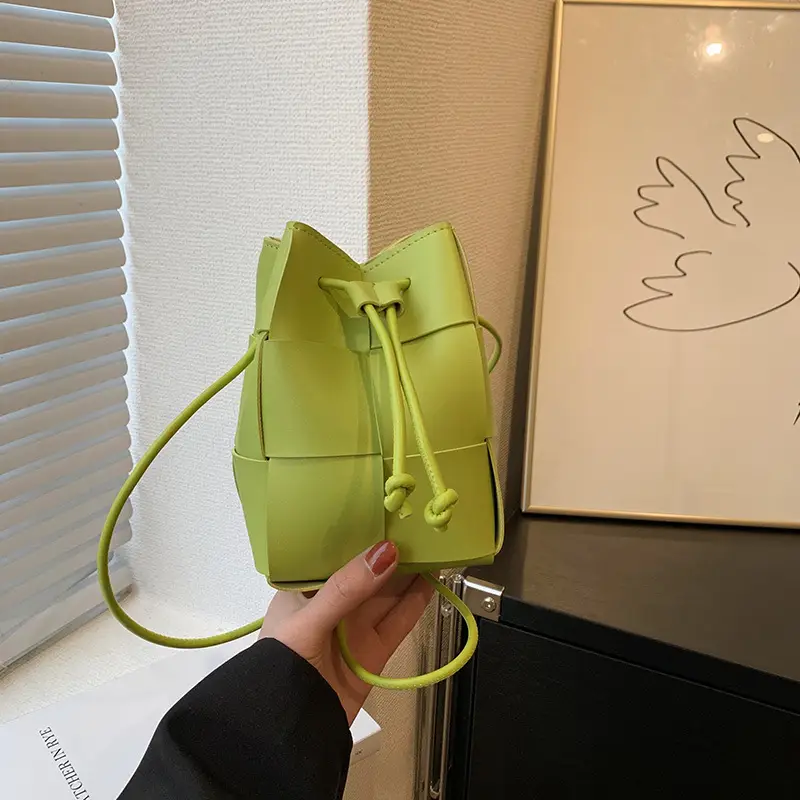 Women's Yellow Bucket Bag with Drawstring Closure
