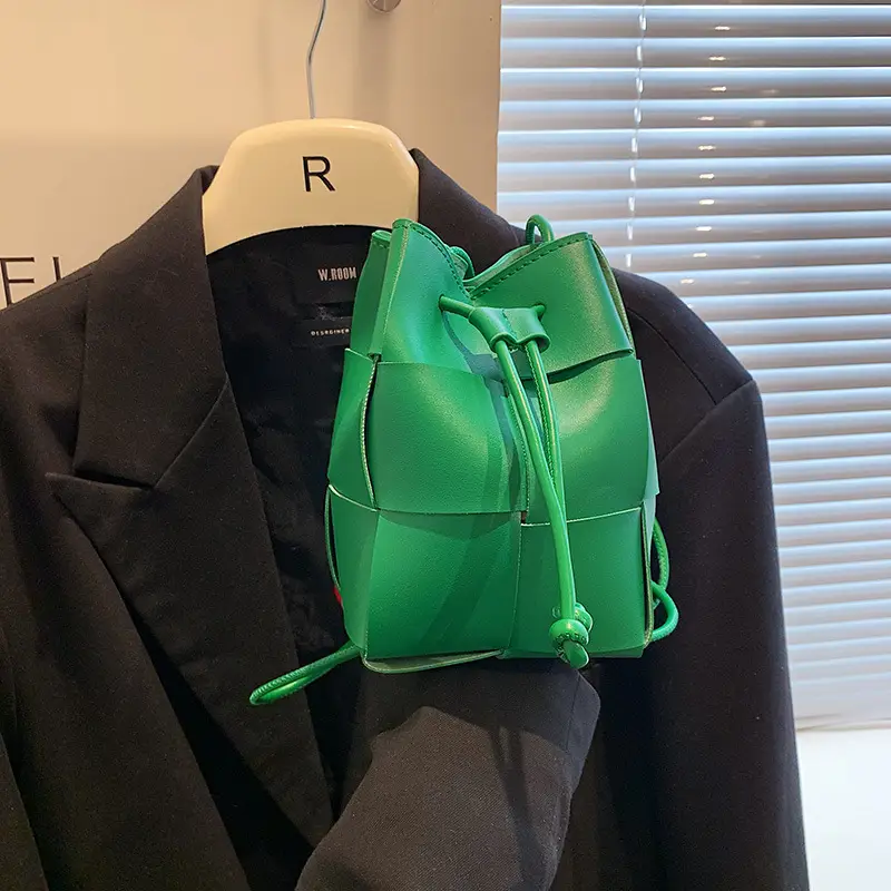 Women's Yellow Bucket Bag with Drawstring Closure