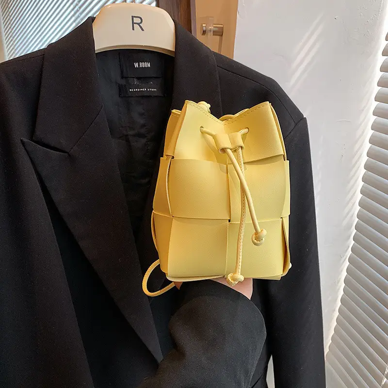 Women's Yellow Bucket Bag with Drawstring Closure