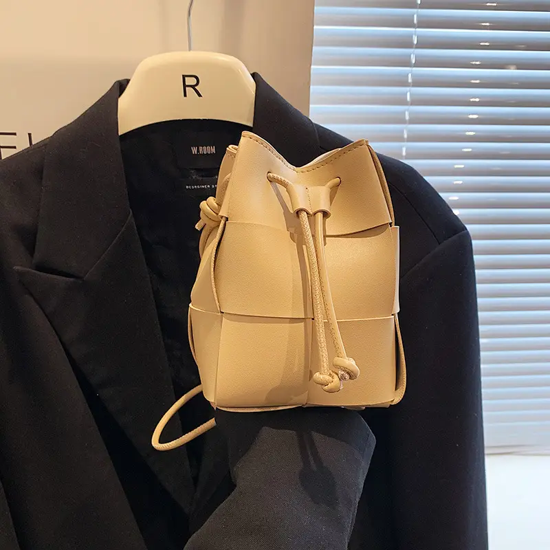 Women's Yellow Bucket Bag with Drawstring Closure