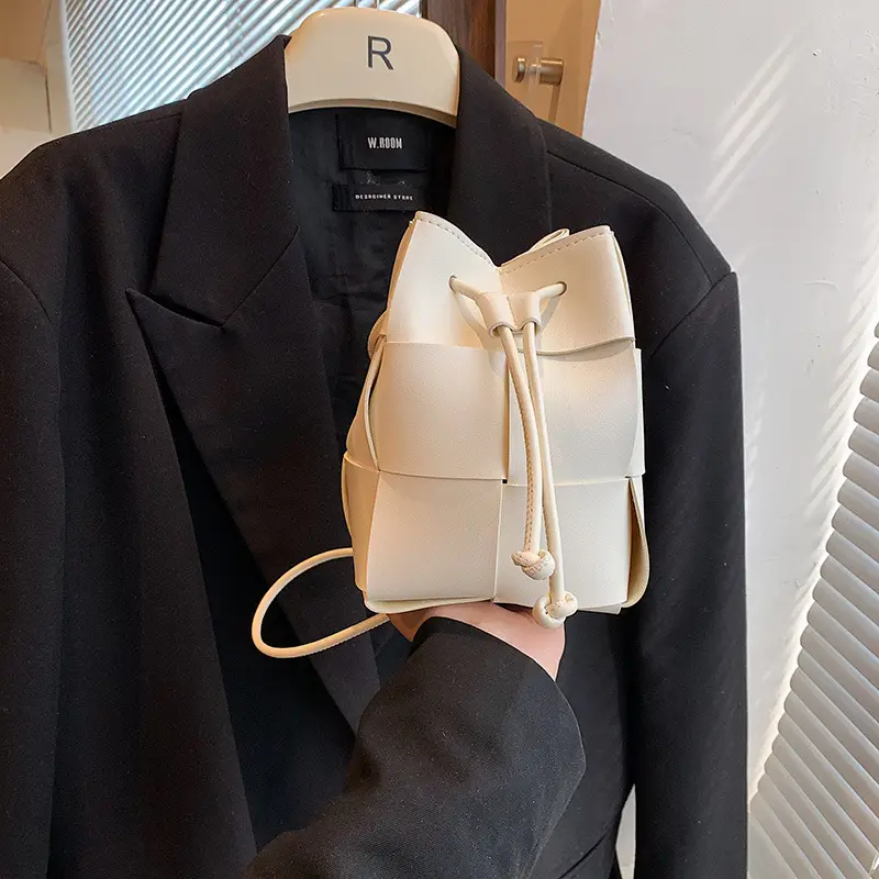 Women's Yellow Bucket Bag with Drawstring Closure