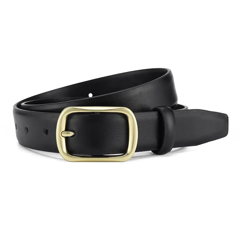 Women's Black Genuine Leather Belt with Gold Buckle - Image 7