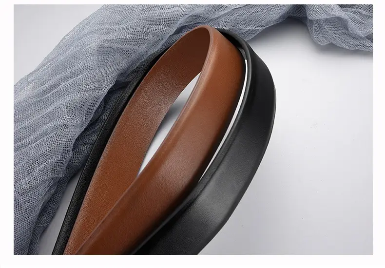 Women's Black Genuine Leather Belt with Gold Buckle — feature 14
