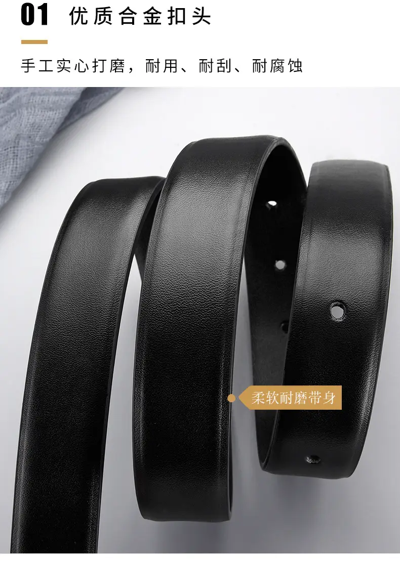 Women's Black Genuine Leather Belt with Gold Buckle — feature 18
