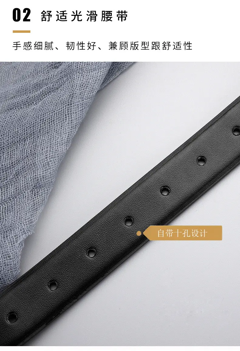 Women's Black Genuine Leather Belt with Gold Buckle — feature 19