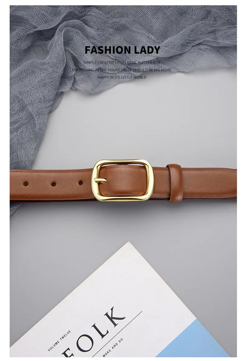 Women's Black Genuine Leather Belt with Gold Buckle — feature 21