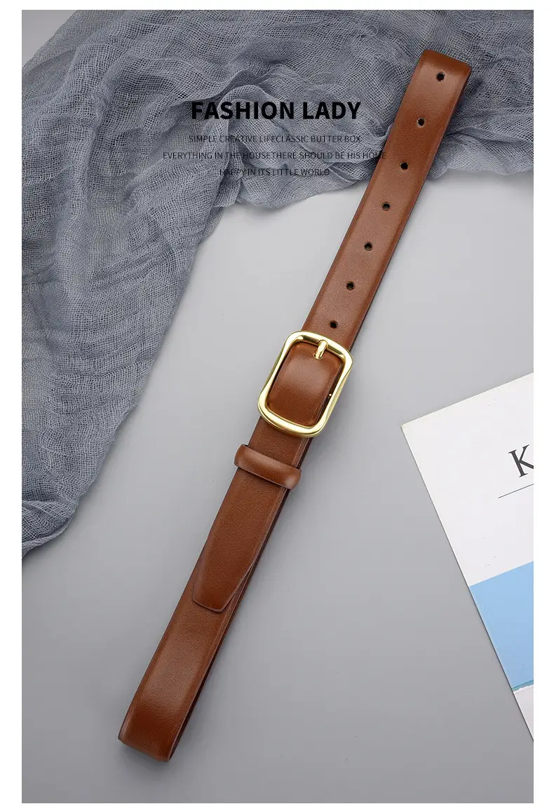 Women's Black Genuine Leather Belt with Gold Buckle — feature 22