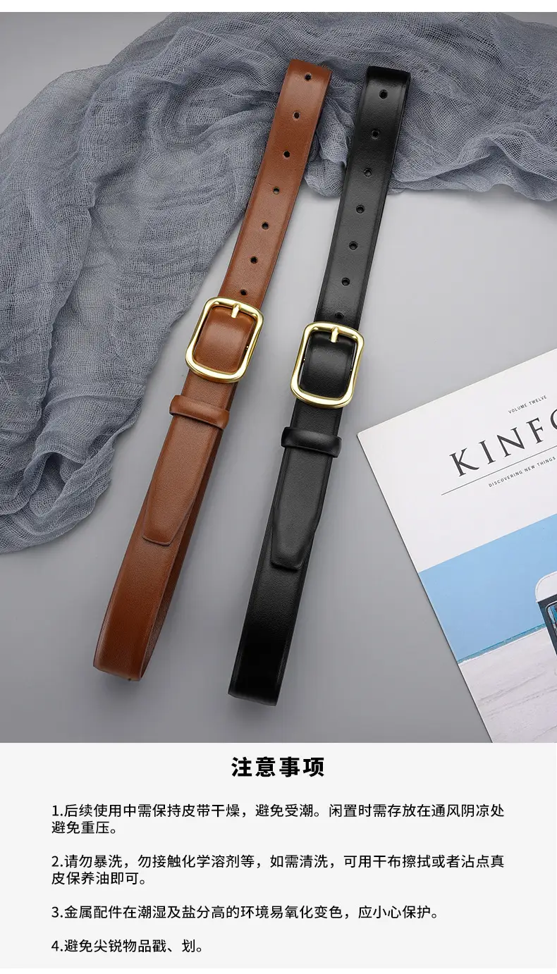 Women's Black Genuine Leather Belt with Gold Buckle — feature 25