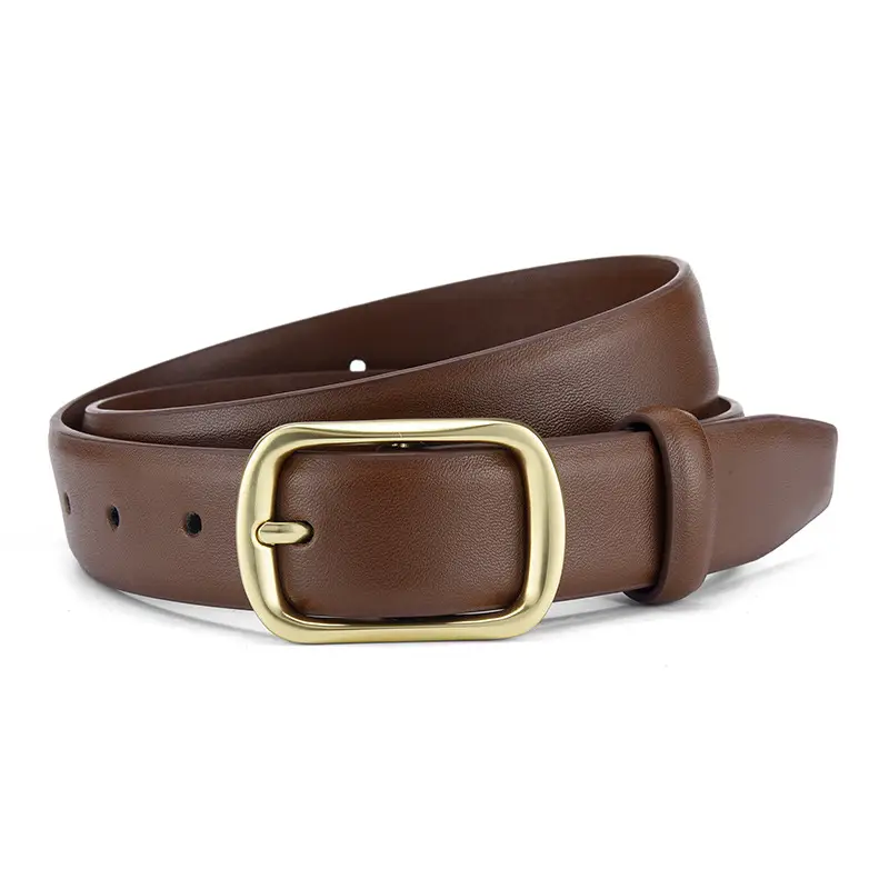 Women's Black Genuine Leather Belt with Gold Buckle - Image 2