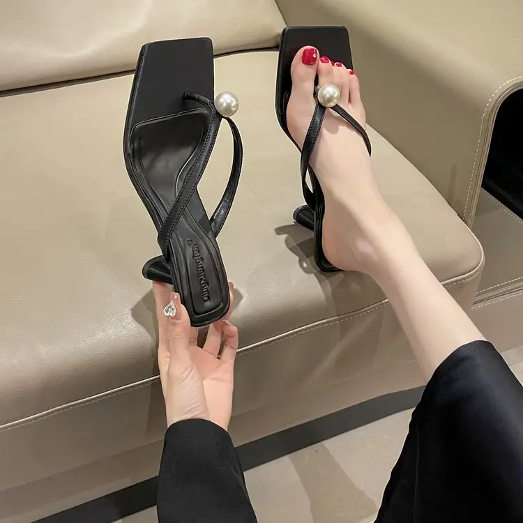 2026 Korean Style Pearl High Heel Slippers for Women