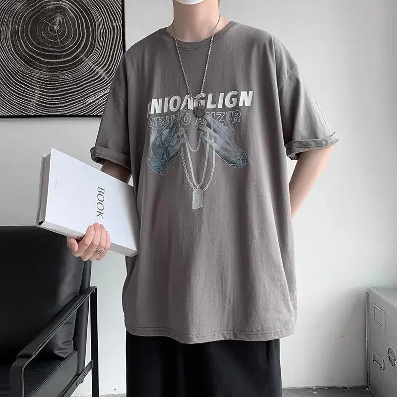 Men Black Graphic T-Shirt Short Sleeve Summer Loose Fit - Image 7