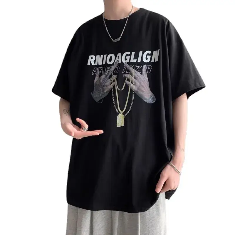Men Black Graphic T-Shirt Short Sleeve Summer Loose Fit - Image 8
