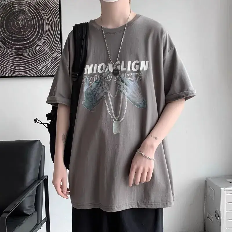 Men Black Graphic T-Shirt Short Sleeve Summer Loose Fit - Image 2