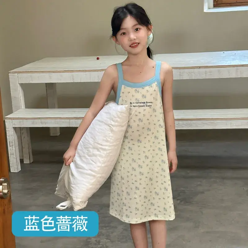 Blue Velvet Girl's Floral Nightgown with Sleeves - Image 12