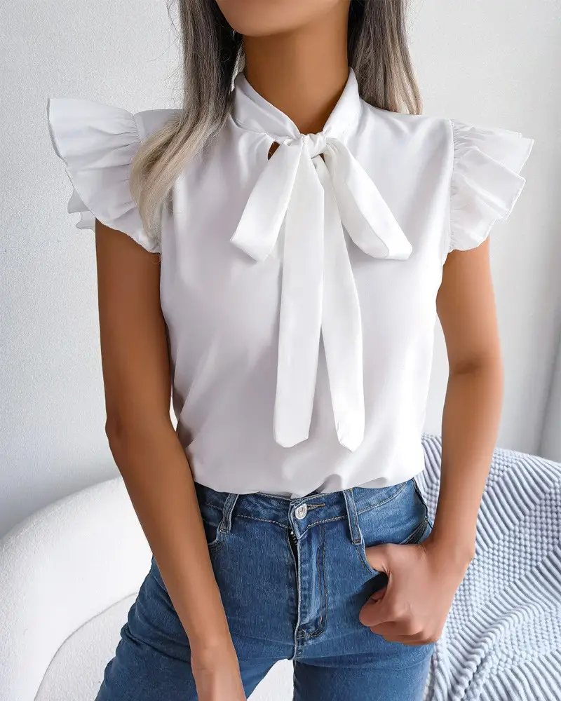 Blue Bow Short Sleeve Top for Women Summer Wear — feature 10