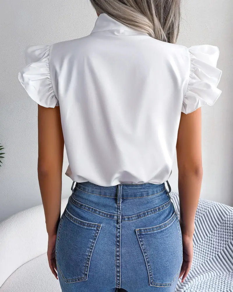 Blue Bow Short Sleeve Top for Women Summer Wear — feature 13
