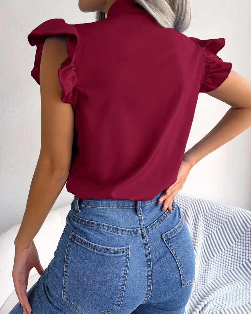 Blue Bow Short Sleeve Top for Women Summer Wear — feature 17