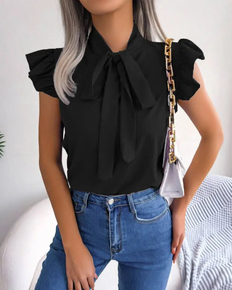 Blue Bow Short Sleeve Top for Women Summer Wear — feature 18