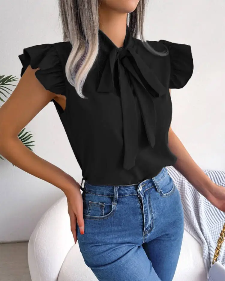 Blue Bow Short Sleeve Top for Women Summer Wear — feature 20
