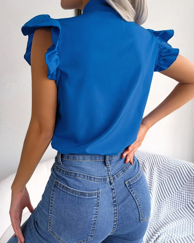 Blue Bow Short Sleeve Top for Women Summer Wear — feature 8