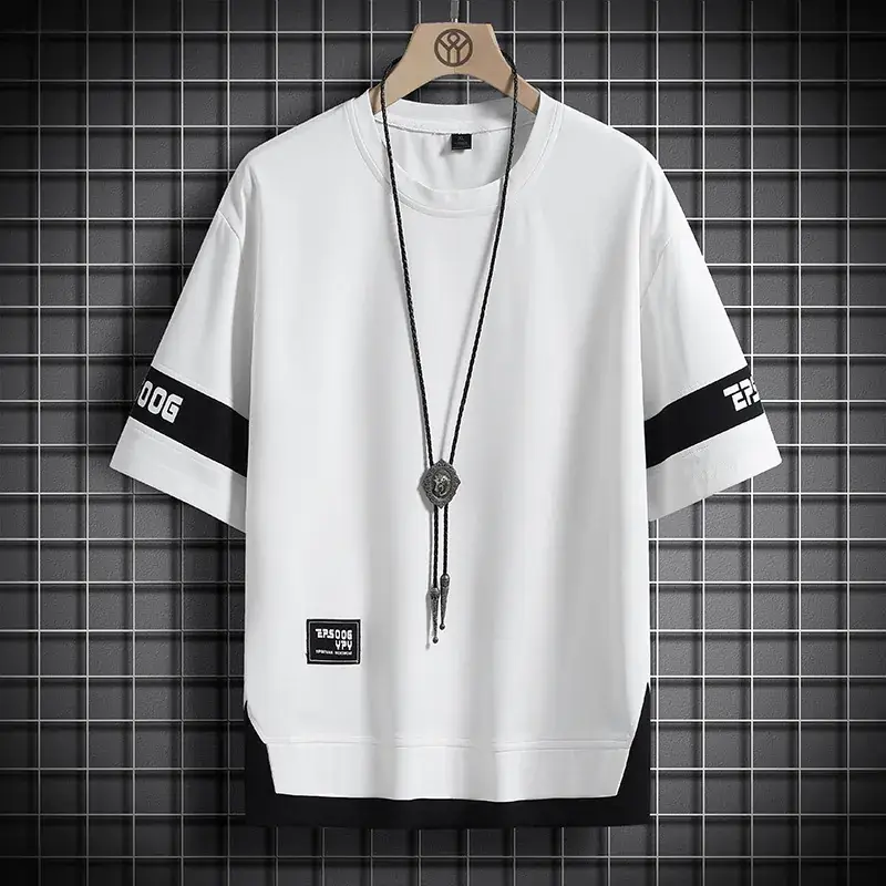 Men Grey Yellow T-Shirt Summer Casual Loose Fit - Image 3
