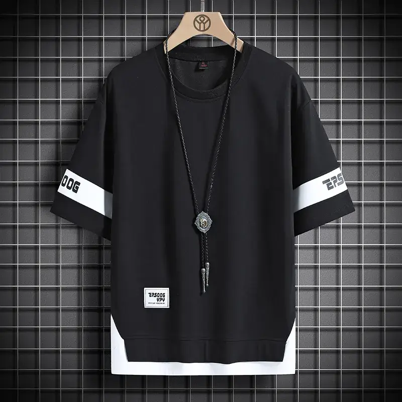 Men Grey Yellow T-Shirt Summer Casual Loose Fit - Image 2