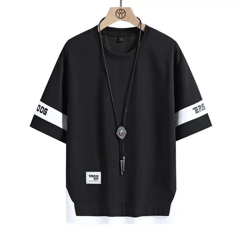 Men Grey Yellow T-Shirt Summer Casual Loose Fit - Image 5