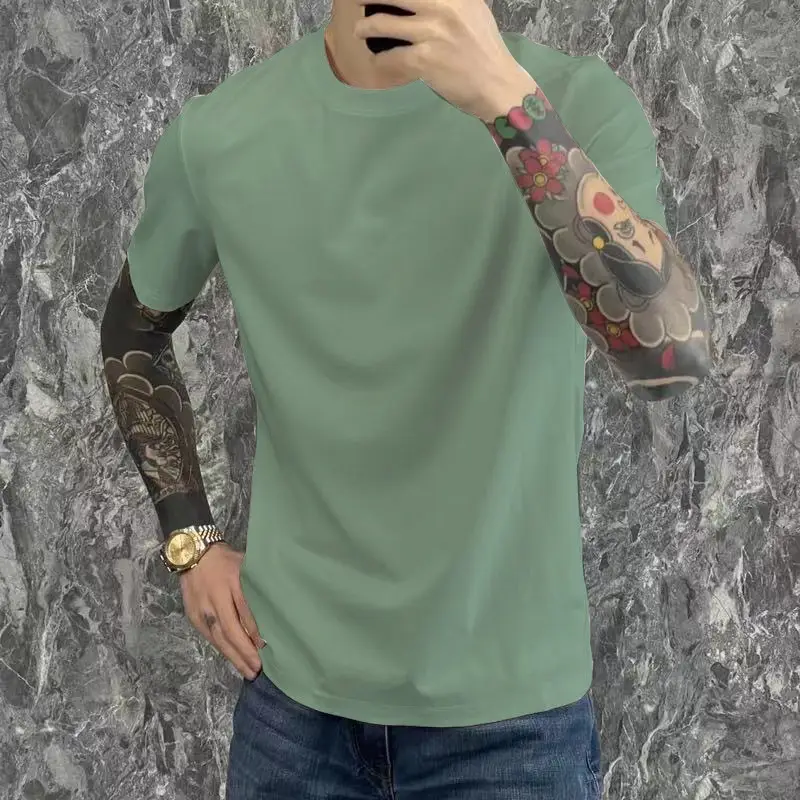 Men Green Short Sleeve T-Shirt Round Neck Casual Wear - Image 7