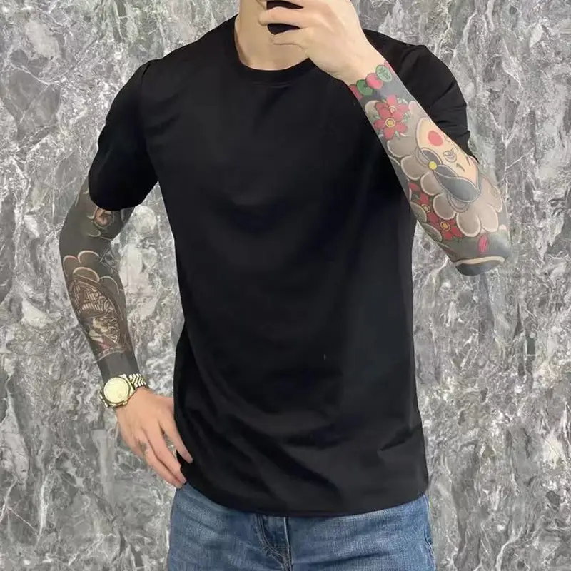 Men Green Short Sleeve T-Shirt Round Neck Casual Wear - Image 2