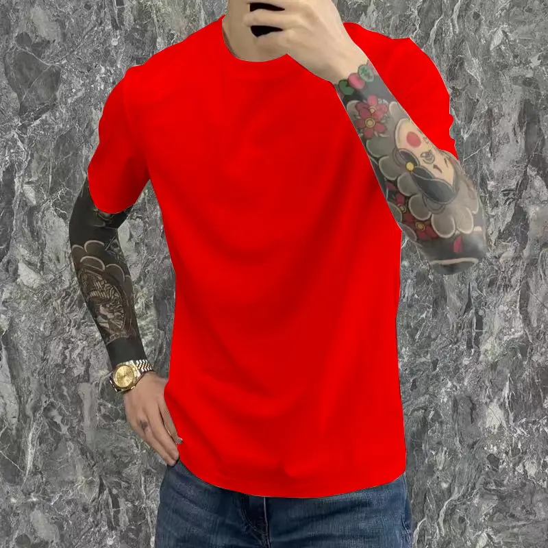 Men Green Short Sleeve T-Shirt Round Neck Casual Wear - Image 3