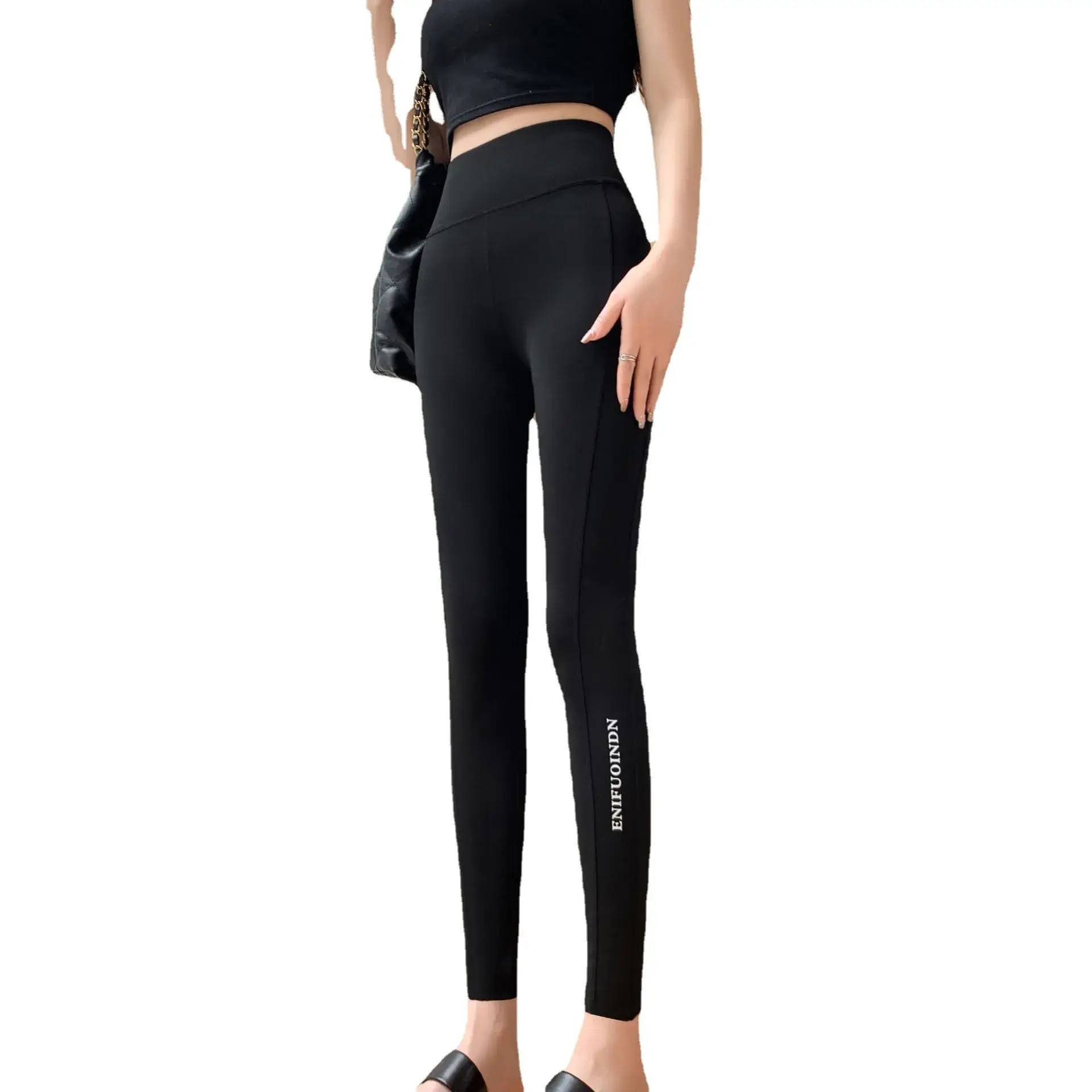 Women Shark Skin Leggings Black High Waist Slim Fit