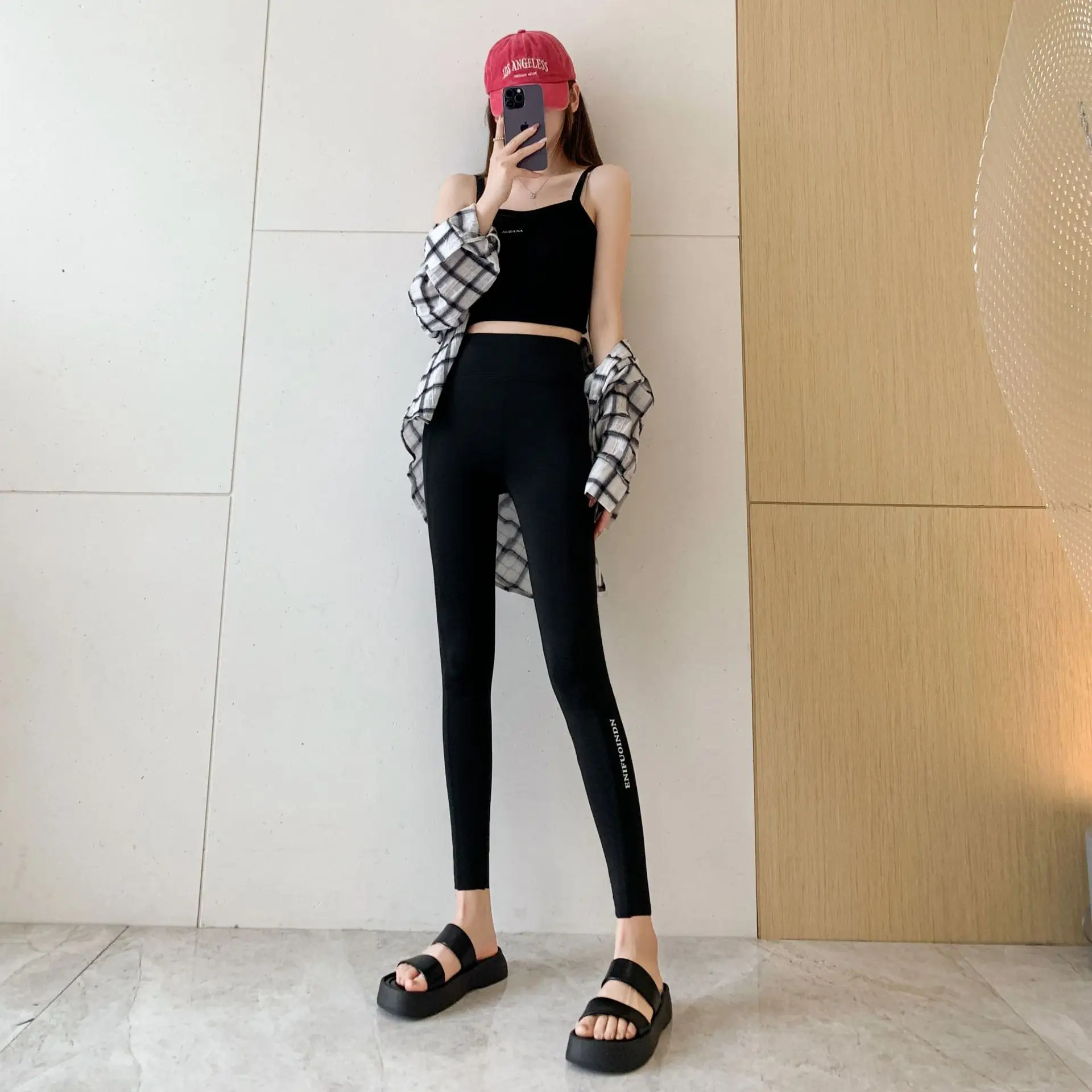 Women Shark Skin Leggings Black High Waist Slim Fit — feature 12